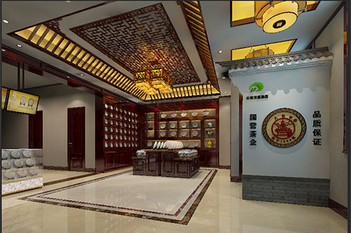 凌河古朴典雅的中式茶叶店大堂设计效果图