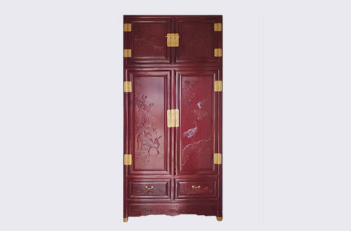 凌河高端中式家居装修深红色纯实木衣柜